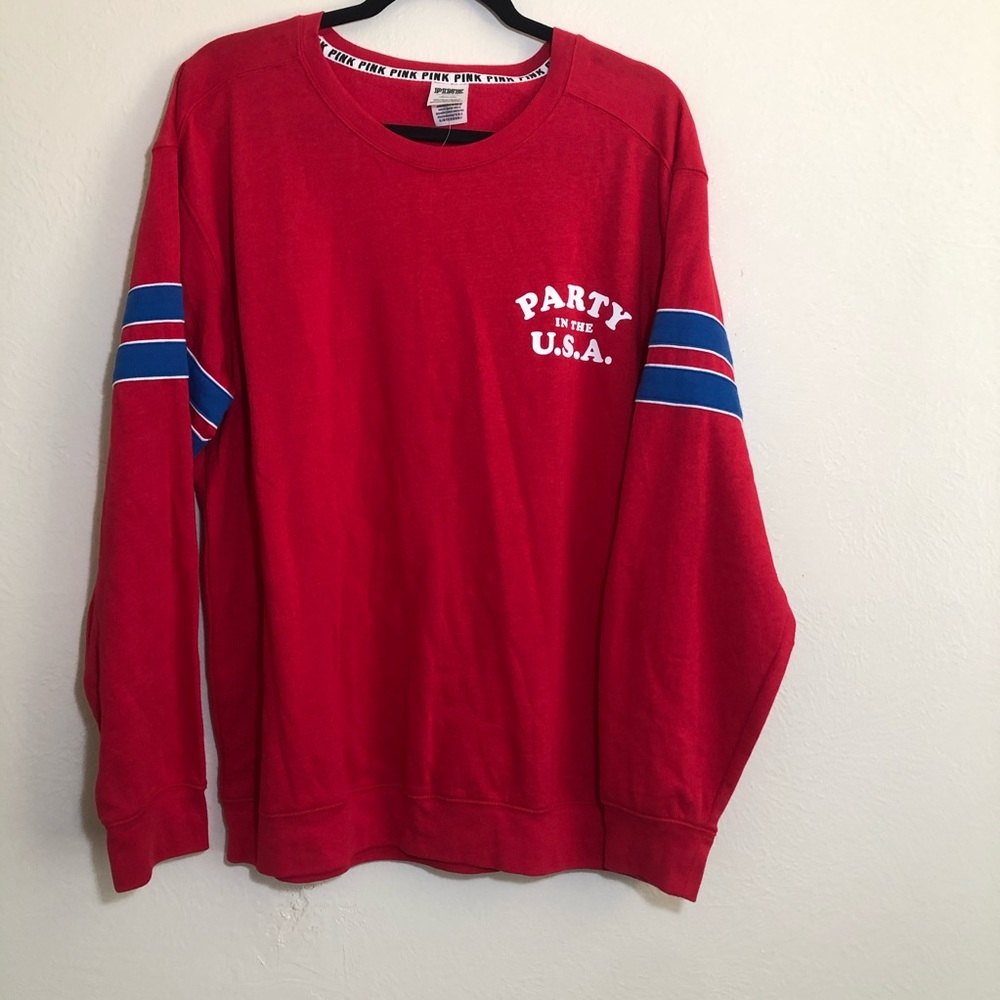 PINK Party In The USA Red Long Sleeve Pullover Lrg